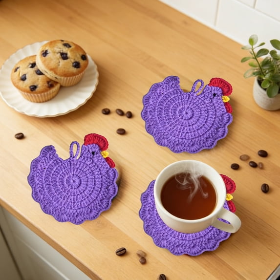 Handmade Crochet Chicken Coasters Funny, Stuffed Animal-Themed Drink Coasters, Cute Desk Accessories, Home Decor, Tabletop Protection, Crazy Chicken Lady Must Have