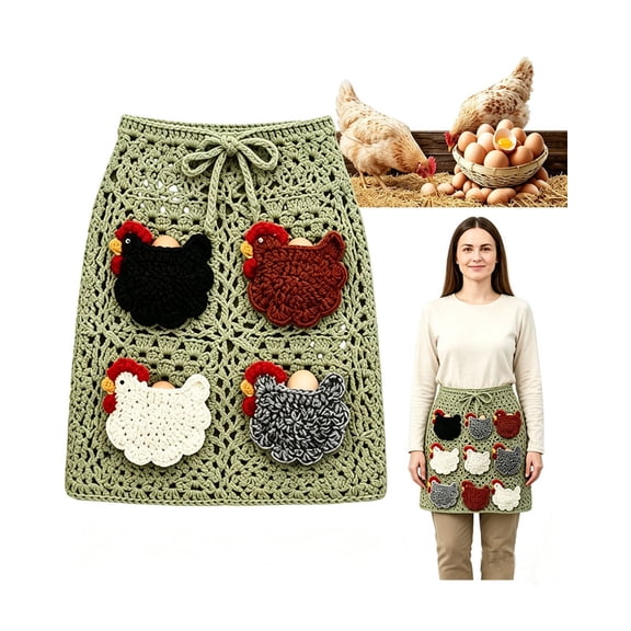 Handmade Crochet Chicken Egg Collecting Apron, with Chicken Pockets, For Fresh Eggs Farm Chicken Coop, Chicken Lover Rustic Gift.