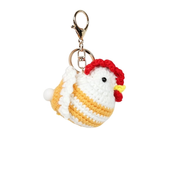Handmade Crochet Chicken Plush Toy Cute Knitted Hen Figurine Soft Animal Decor For Desk Shelf Easter Ornament(With Keychain)