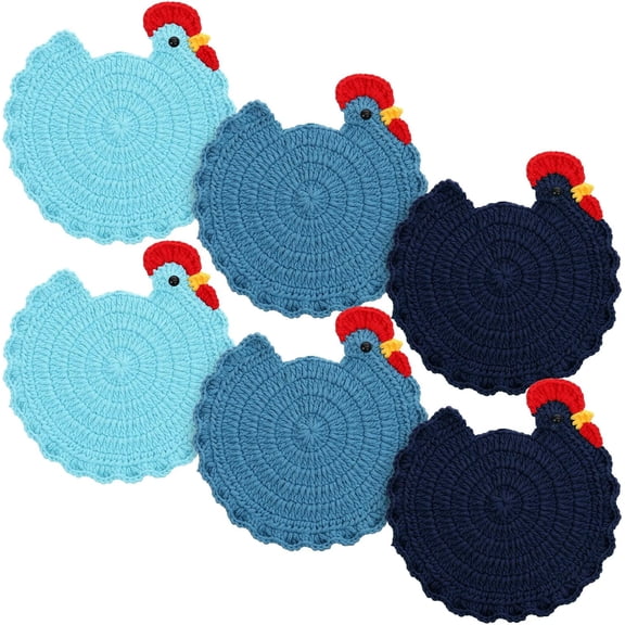 Handmade Crochet Chicken Trivets Set of 6, Farmhouse Hot Pots Holder Gifts Cute Braided Woven Coaster Protector for Dishes Mothers Day Lovers Housewarming 6.5" x 6.8"(Vivid Style)
