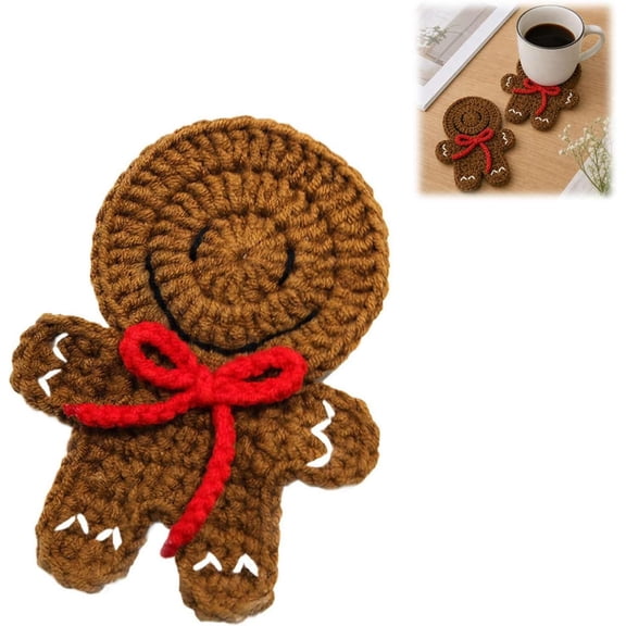 Handmade Crochet Christmas Coasters, Santa Snowman Absorbent Heat Insulated Drink Mats for Coffee Tea, Holiday Gift.
