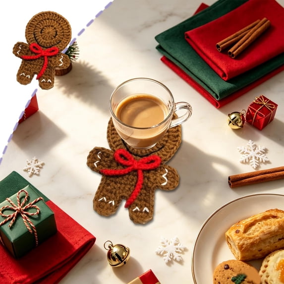 Handmade Crochet Christmas Drink Coaster With Themed Pattern - Knitted Heat Insulated Table Mat For Mugs, Teacups, And Holiday Table Decor