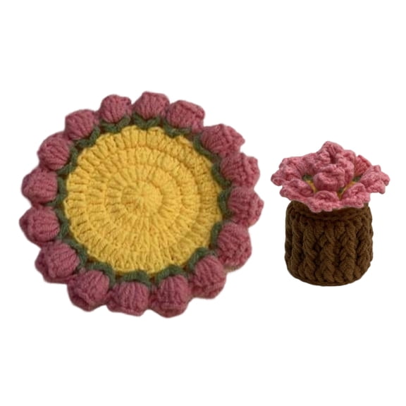 Handmade Crochet Coaster Hot Pad Heat Resistant Table Surface Protection Soft Yarn Material Artisan Kitchen Decor Decorative Round Trivet Hand Woven 6 Inch
