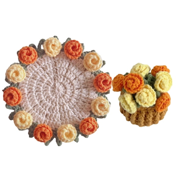 Handmade Crochet Coaster Hot Pad Heat Resistant Table Surface Protection Soft Yarn Material Artisan Kitchen Decor Decorative Round Trivet Hand Woven 6 Inch