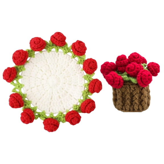 Handmade Crochet Coaster Hot Pad Heat Resistant Table Surface Protection Soft Yarn Material Artisan Kitchen Decor Decorative Round Trivet Hand Woven 6 Inch