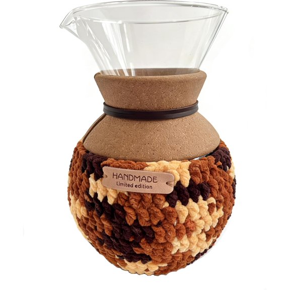 Handmade Crochet Coffeemaker Insulated Cozy For 34 Oz Pour Over Accessories Coffee Warmer Protection Cover Decor Corner(Cozy Only No Coffeepot) (macchiato stripe)