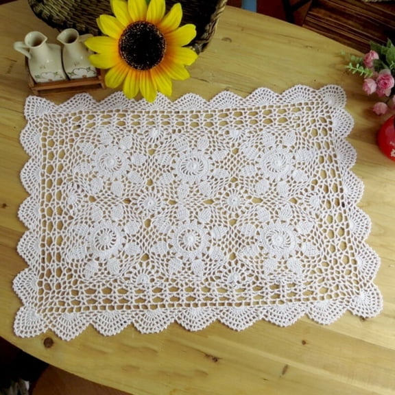Handmade Crochet Cotton Lace Tablecloth – 100% Natural Cotton, Hollow-Out Design, Versatile Home Decor Accent – Approx. 16 x 23 Inches, White