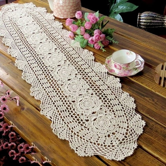 Handmade Crochet Cotton Table Runner Lace Doilies Doily Oval Dresser Scarves,11.8 by 35 Inches.