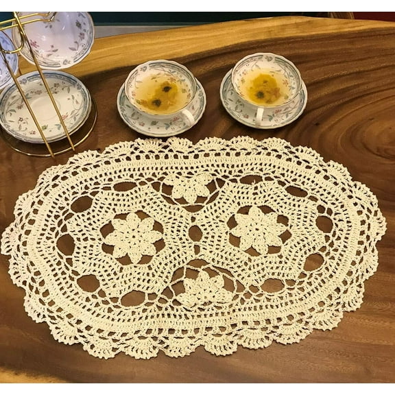 Handmade Crochet Cotton Table Runner Lace Doilies Doily Oval Dresser Scarves