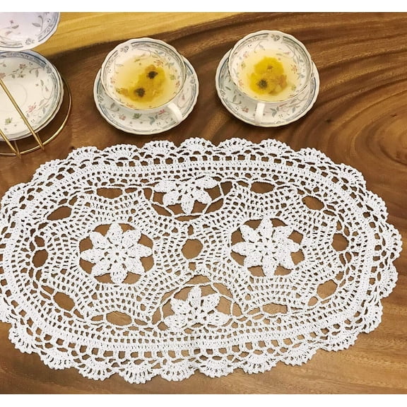 Handmade Crochet Cotton Table Runner Lace Doilies Doily Oval Dresser Scarves