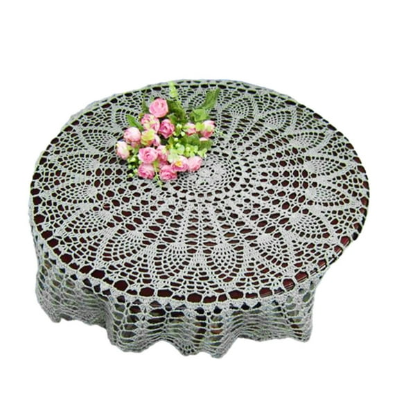Handmade Crochet Cotton Tablecloth Round Beige Crochet Tablecloths for Wedding