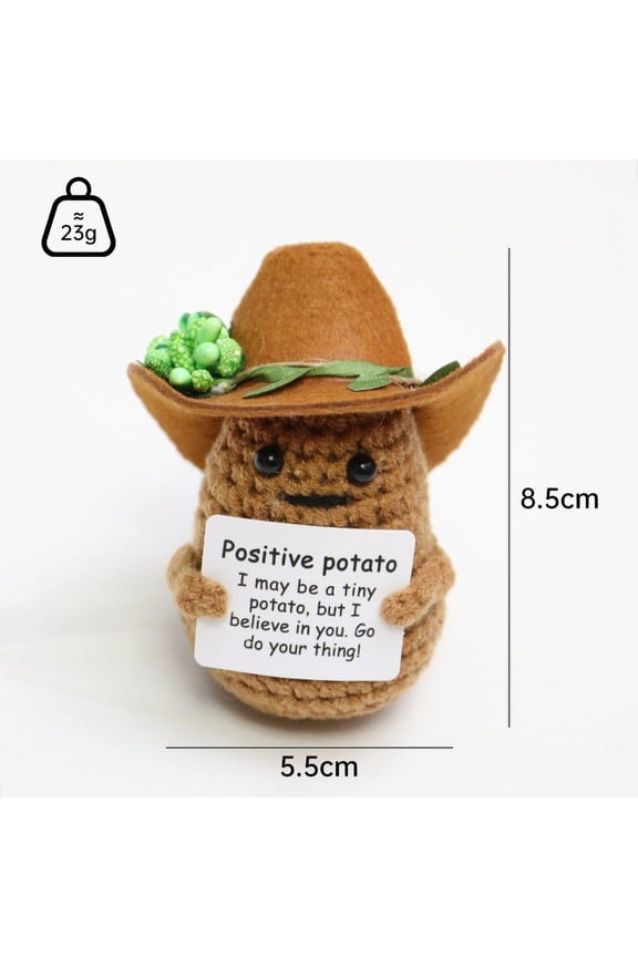 Handmade Crochet Cowboy Hat Potato Positive Gift,Emotional Uplifting Support Cheer Up Knitted Small Pickle Potato for Women Men Birthday Funny Stocking Stuffers Christmas Graduation