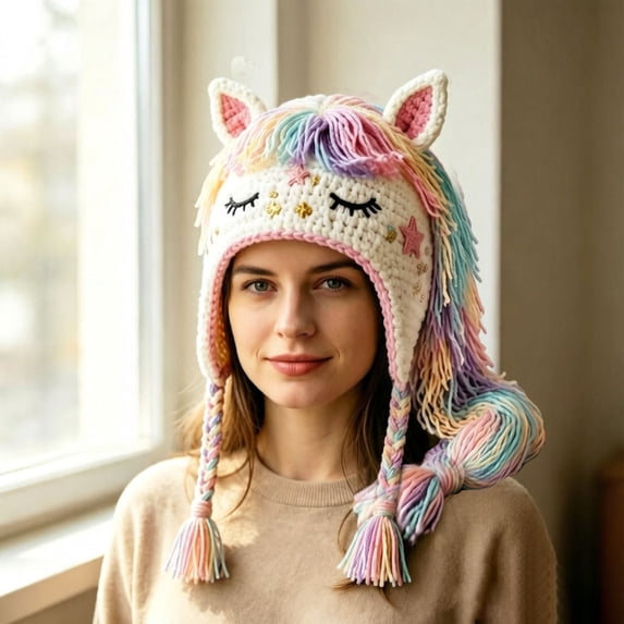 Handmade Crochet Craft Set Animal Hood Hat DIY Crochet Kit All‑In‑One Handcraft Set for Beginner Crafters Adults Fall Winter Hand‑Making Hobby Project