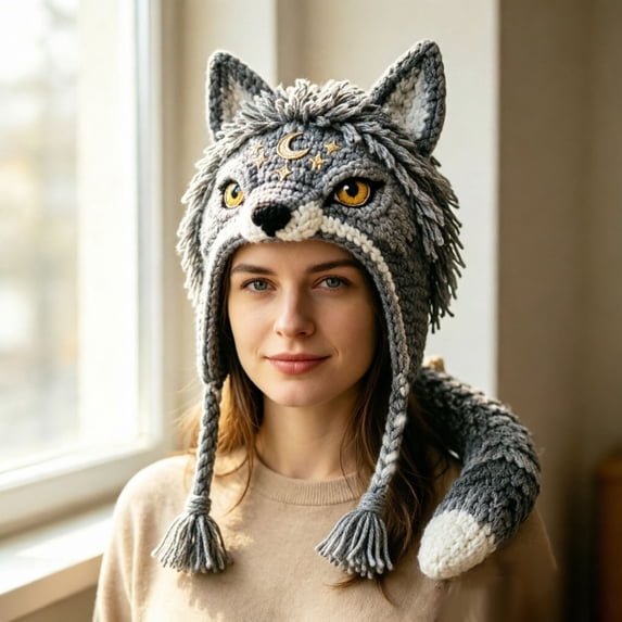 Handmade Crochet Craft Set Animal Hood Hat DIY Crochet Kit All‑In‑One Handcraft Set for Beginner Crafters Adults Fall Winter Hand‑Making Hobby Project