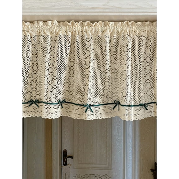 Handmade Crochet Curtain Tiers for Coffee Decor Rustic Boho Curtain Valance for Cafe Kitchen Window Farmhouse Room Divider Rod Pocket Hollow Short Lace Curtains