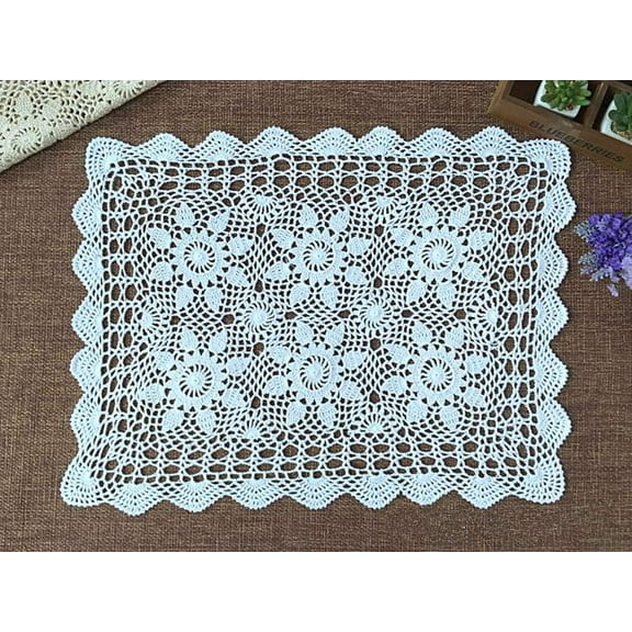 Handmade Crochet Dining Table Placemats Lace Table Runner Rectangular Lace Doilies Doily Floral Tablecloth Crochet Table Cover Bedside Dresser Table Decor
