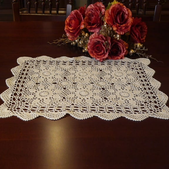 Handmade Crochet Dining Table Placemats Lace Table Runner Rectangular Lace Doilies Doily Floral Tablecloth Crochet Table Cover Bedside Dresser Table Decor