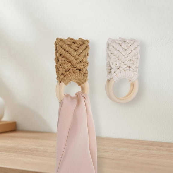 Handmade Crochet Dish Towel Holder Boho Kitchen Towel Holders Knit Towel Hanger Loop Rings for Kitchen Bathroom Cabinet Decorative Housewarming