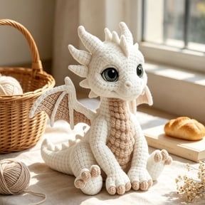 Handmade Crochet Dragon Plush Doll, Soft Yarn Knitted Dragon Figurine Decor Gift for Kids Fantasy Lovers