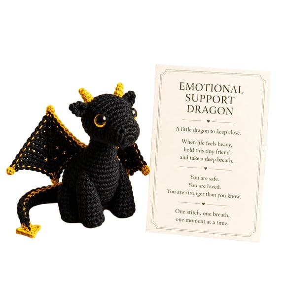 Handmade Crochet Dragon Plush, Mini Desk Dragon Decor with Wings, Knitted Fantasy Keepsake for Office Shelf, Small Collectible Figurine