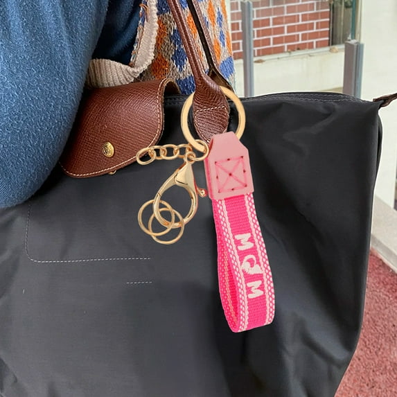 Handmade Crochet Embroidery Keychain for Mom - Personalized Mothers Day Gift, Soft Leather & Gold Metal Ring, Multifunctional Bag Charm Car Decor, Thoughtful Custom Present