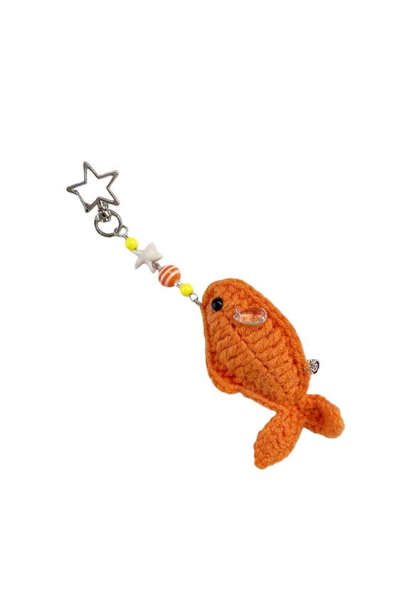 Handmade Crochet Fish Keychain Phone Strap Bag Decoration Key Organsier Present For Students Teens