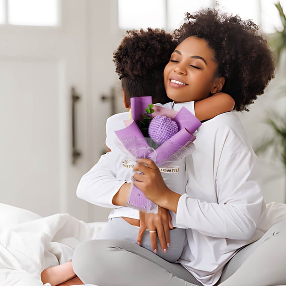 Handmade Crochet Floral Bouquet - Elegant Knitted Yarn Home Decor Gift for Wedding, Party, Shelf, Living Room, Bedroom - Soft Durable Present for Mom, Sister, Girlfriend