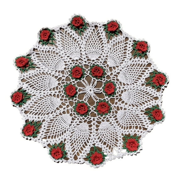 Handmade Crochet Floral Table Overlays Farmhouse Round Tablecloths for Wedding 18 inch Pink Rose Flower