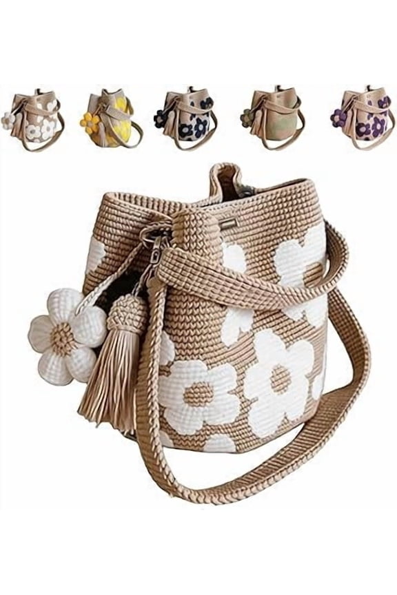 Handmade Crochet Floral Tote, Retro Boho Shoulder Bag