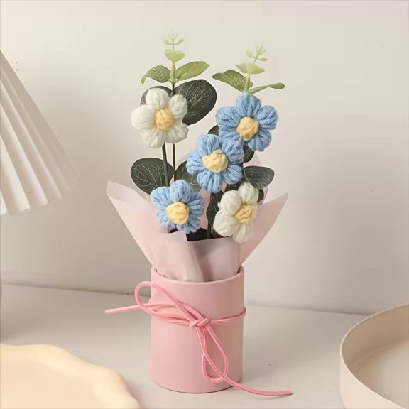 Handmade Crochet Flower Bouquet Artificial Flowers for Valentine's Day Birthday Home Decor Spring Gift