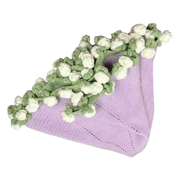 Handmade Crochet Flower Bouquet Blanket DIY Rose Throw Soft Lightweight Knitted Blanket Romantic Foldable Throw for Birthday Wedding Gift Home Decor Camping Sofa Blanket