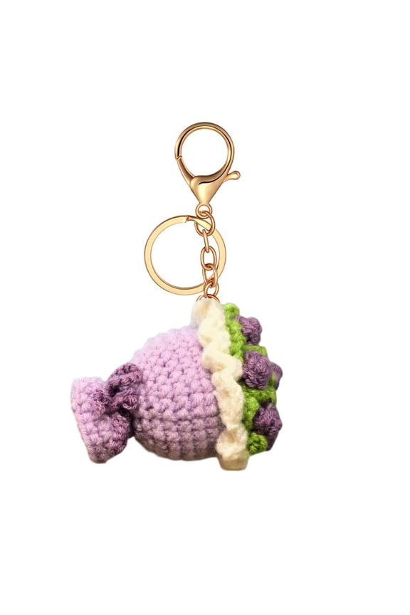 Handmade Crochet Flower Bouquet Keychain, Cute Knitted Flower Keyring Key Chain, Soft Yarn Bag Charm, Unique Handbag Pendant Gift for Mother's Day Valentine's Day Birthday, 1Pc(Purple,2.7x2")