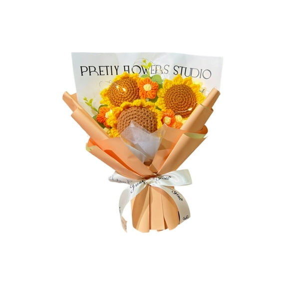 Handmade Crochet Flower Bouquet - Sunflower & Roses Knitted Bouquet Cotton Thread, Gifts for Women, Wife, Teacher, Christmas, Valentine, Anniversary, Birthday (B)