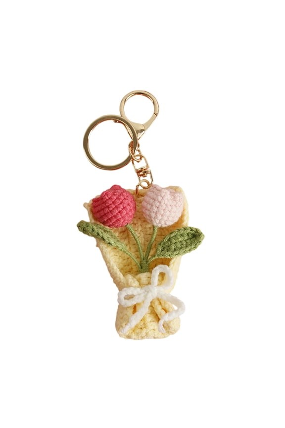 Handmade Crochet Flower Keychain Knitted Flower Bouquet Key Holder For Key Management Accessory Backpacks Purse Charm