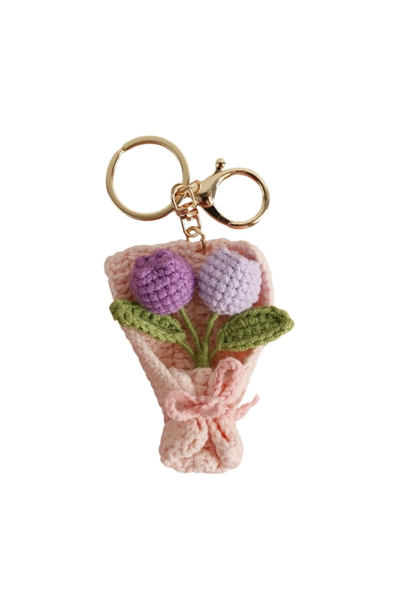 Handmade Crochet Flower Keychain Knitted Flower Bouquet Key Holder For Key Management Accessory Backpacks Purse Charm