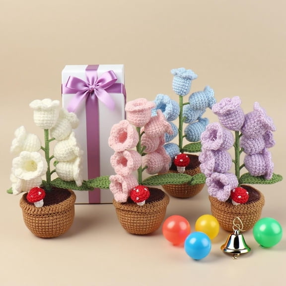 Handmade Crochet Flower Lamp, Artificial Flowers Crochet Lily Night Light Lamp with 7 Warm LEDs, Cordless Table Decor for Bedroom, Gift for Mom, Wife, and Girlfriend