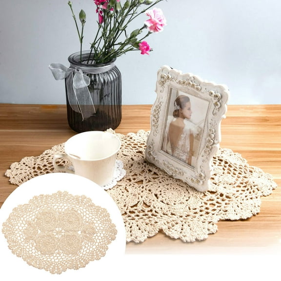 Handmade Crochet Flower Placemat, Pure Cotton Woven Oval Table Mat, Nostalgic Retro Style Decorative Placemat, Farmhouse Table Decor, Dining Table Centerpiece, Photography Prop