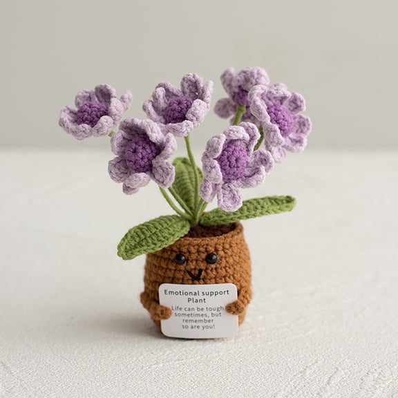 Handmade Crochet Flower Pot Gift – Knitted Flowers Potted Plant for Women, Coworkers, Teachers – Cute Graduation & Valentine's Day Gifts, Desk Decor, Unique Yarn Flower Bouquet