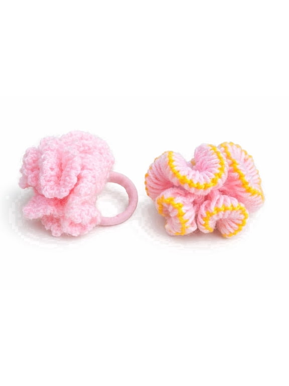 Handmade Crochet Flower Hair Ties Rubber Bands for Women & Girls | Soft Knitted Floral Elastic Ponytail Holders | Set of 2