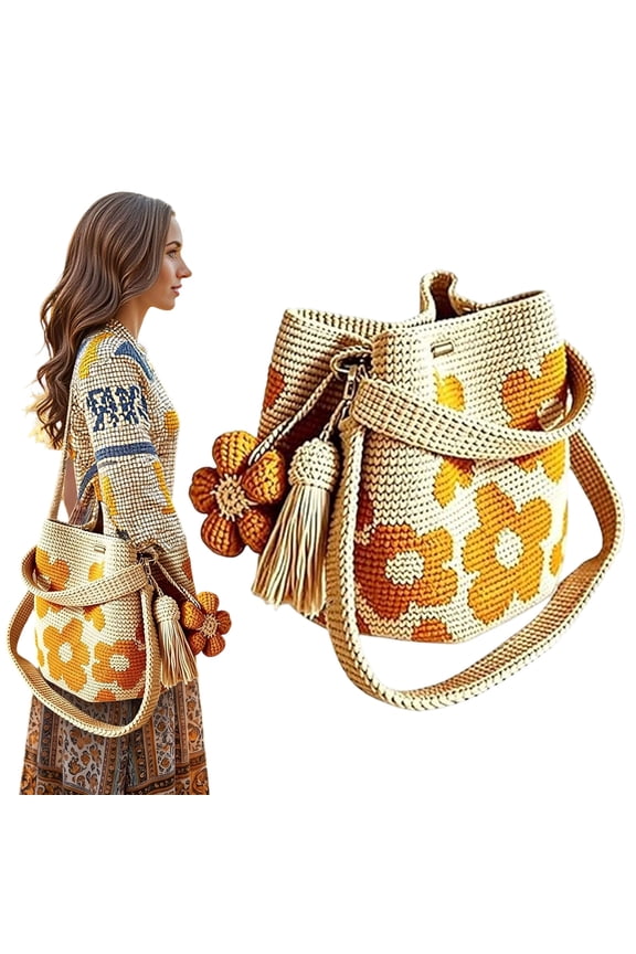 Handmade Crochet Flower Tote Bag, Boho Floral Knit Crossbody Shoulder Purse for Women, Beach Vacation & Summer Travel