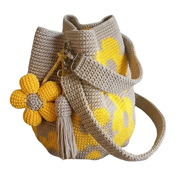 Handmade Crochet Flower Tote Bag - Boho Style Crossbody Shoulder Bag for Daily Use, Durable Eco-Friendly Material, Spacious Design with Secure Closure, Ideal Gift for Any Occasion,Yellow