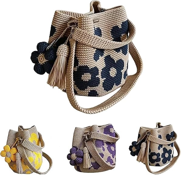 Handmade Crochet Flower Tote Bag, Boho Woven Beach Shoulder Purse, Crochet Tote Bag for Women, Floral Travel Shopping Aesthetic Handbag (1 Pc)