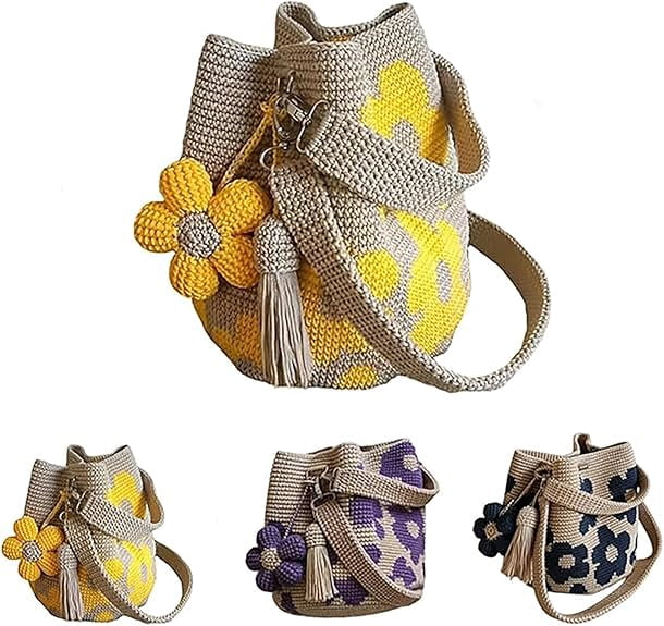 Handmade Crochet Flower Tote Bag, Boho Woven Beach Shoulder Purse, Crochet Tote Bag for Women, Floral Travel Shopping Aesthetic Handbag (1 Pc)