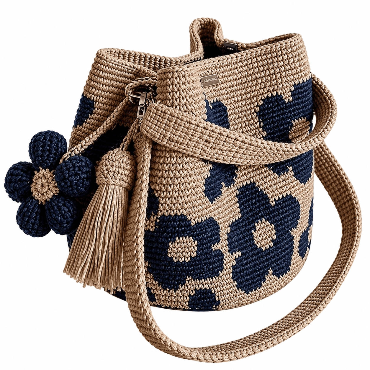 Handmade Crochet Flower Tote Bag, Premium Cotton Knit Floral Purse, Boho Beach Vacation Shoulder Bag