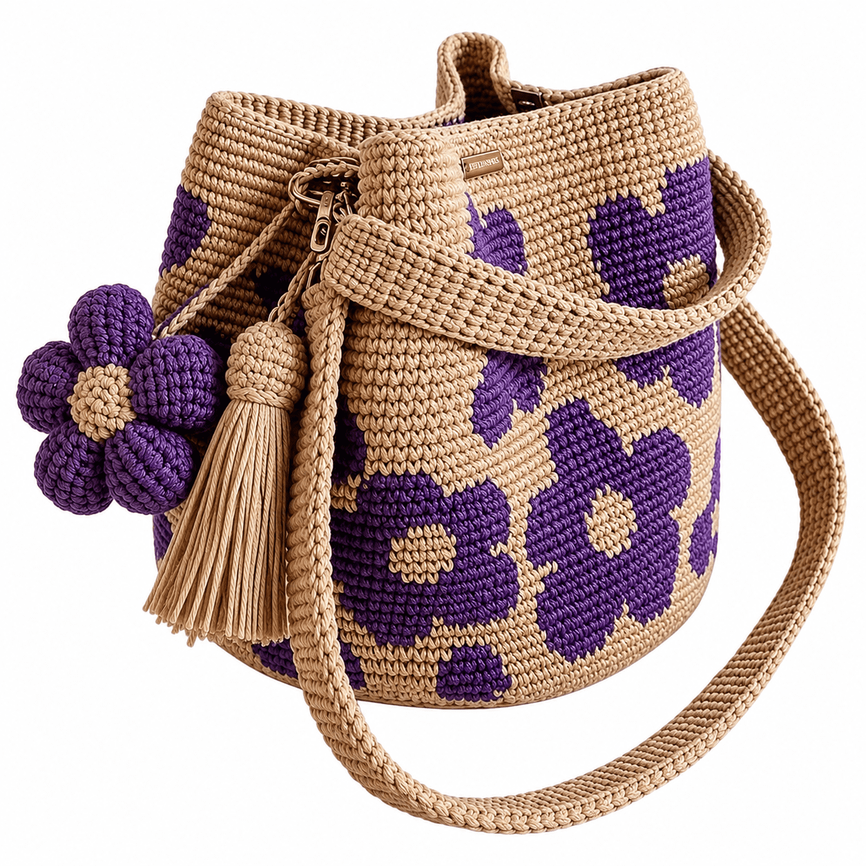 Handmade Crochet Flower Tote Bag, Premium Cotton Knit Floral Purse, Boho Beach Vacation Shoulder Bag