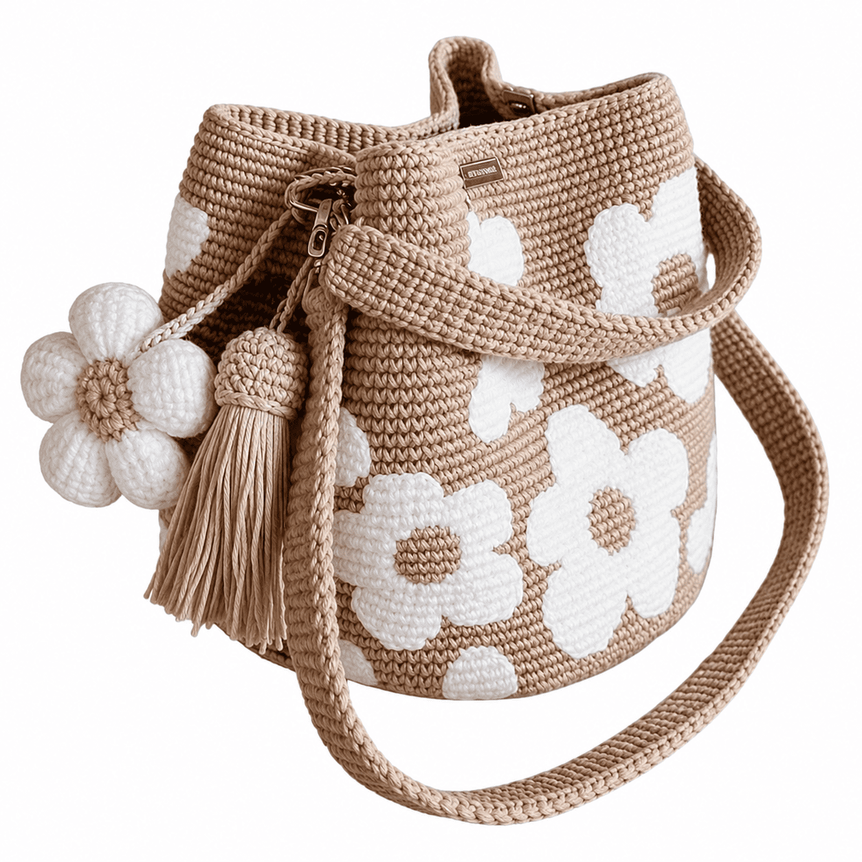 Handmade Crochet Flower Tote Bag, Premium Cotton Knit Floral Purse, Boho Beach Vacation Shoulder Bag