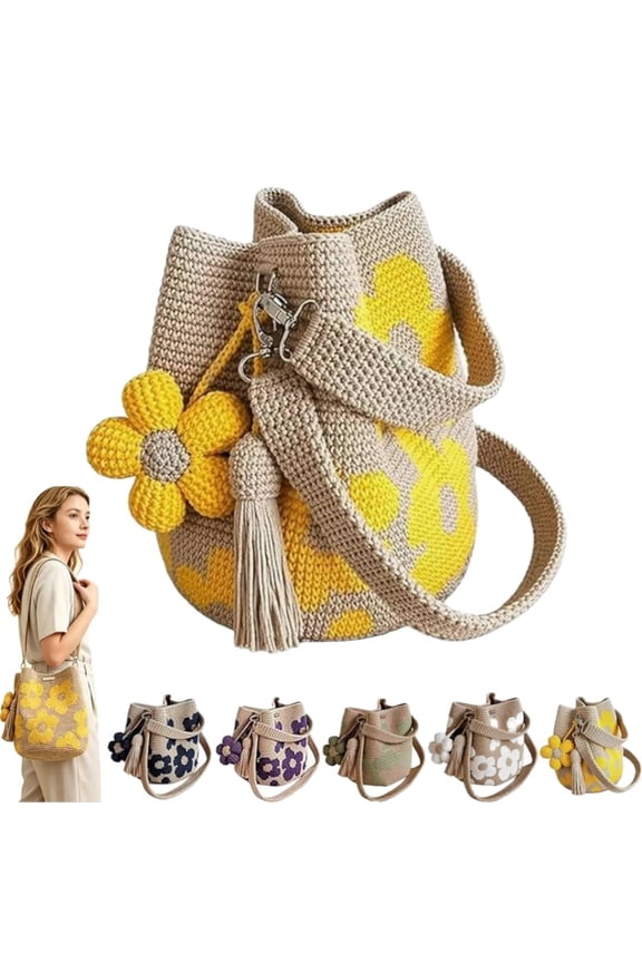 Handmade Crochet Flower Tote Bag for Women, Boho Knit Floral Shoulder Beach Purse, Premium Cotton Summer Handbag with Tassel Accents Cottagecore Artisan Woven Travel Tote