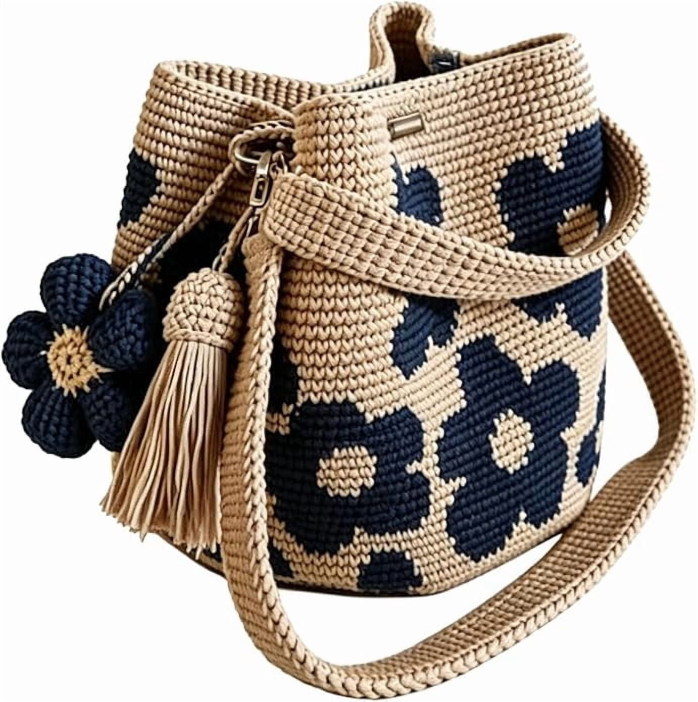 Handmade Crochet Flower Tote Bag for Women, 3D Floral Woven Cotton Shoulder Bag for Boho Beach Vacation and Summer Shopping, Retro Carryall (1 Piece)