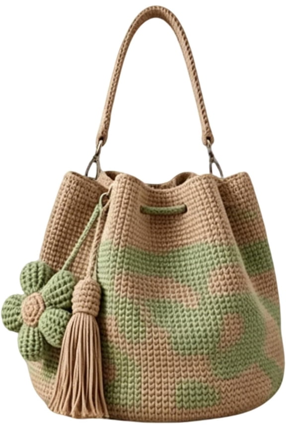 Handmade Crochet Flower Tote Bag for Women, Embroidered Boho Knit Floral Shoulder Purse with Tassel, Summer Beach Crossbody