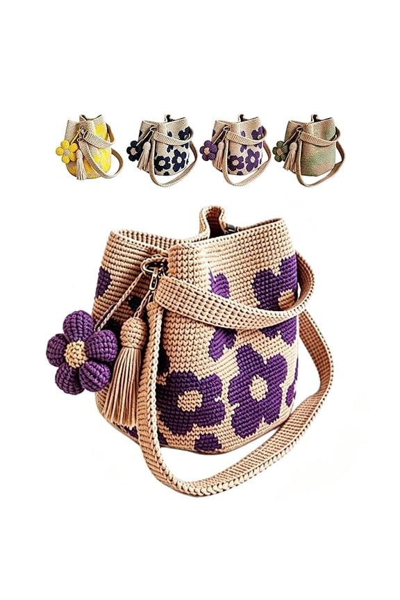 Handmade Crochet Flower Tote, Boho Floral Woven Crochet Tote, with Cute Charm, Large Capacity, Fashion, Summer Vacation Travel
